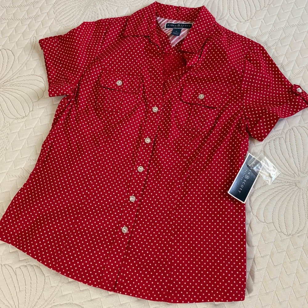 KAREN SCOTT PETITES Blouse RED Fitted Top NWT ❤️🌹